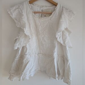 Maeve Cream Ruffled Blouse Cotton